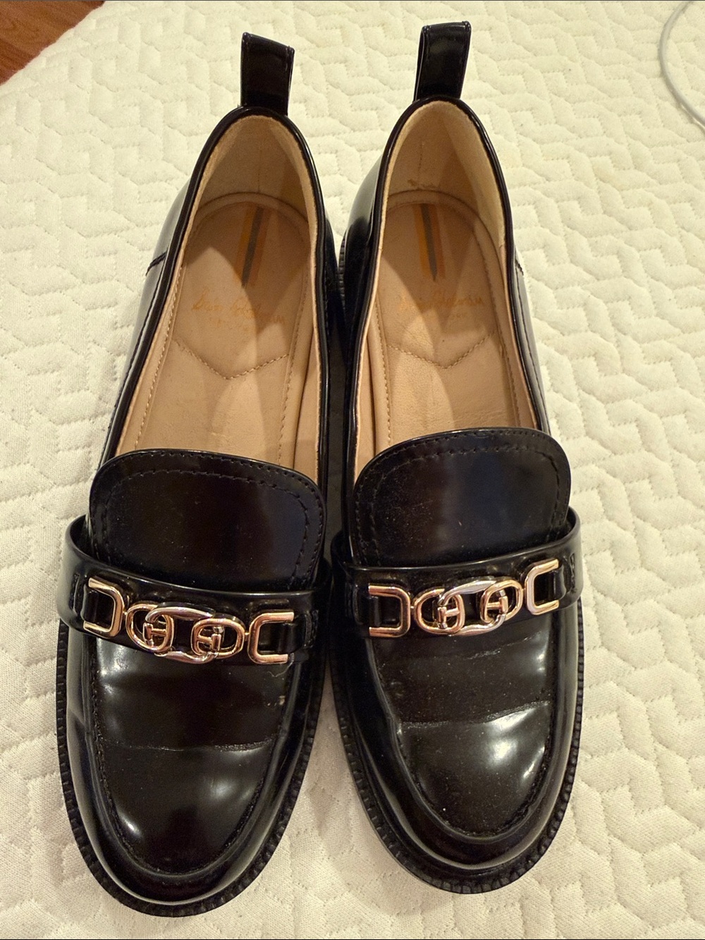 Sam Edelman Christy Black Patent Chain Loafers Size 6